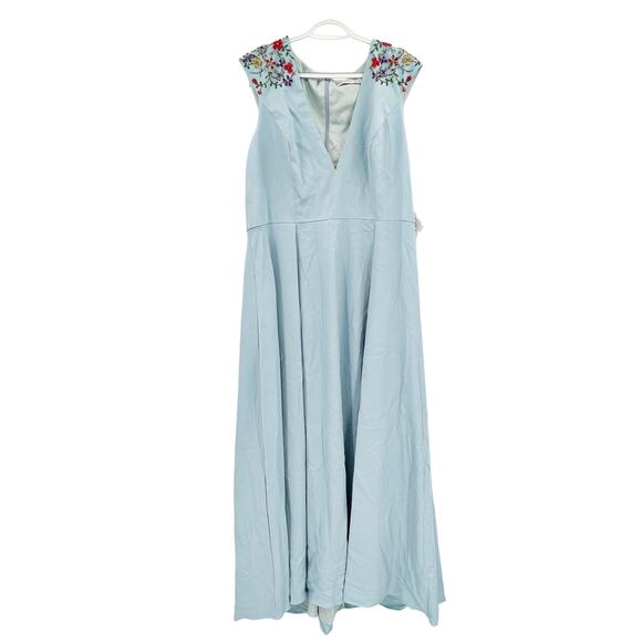 Mac Duggal 26540 Powder Blue Beaded Cap Sleeve V-Neck A-Line Gown - Picture 3 of 8